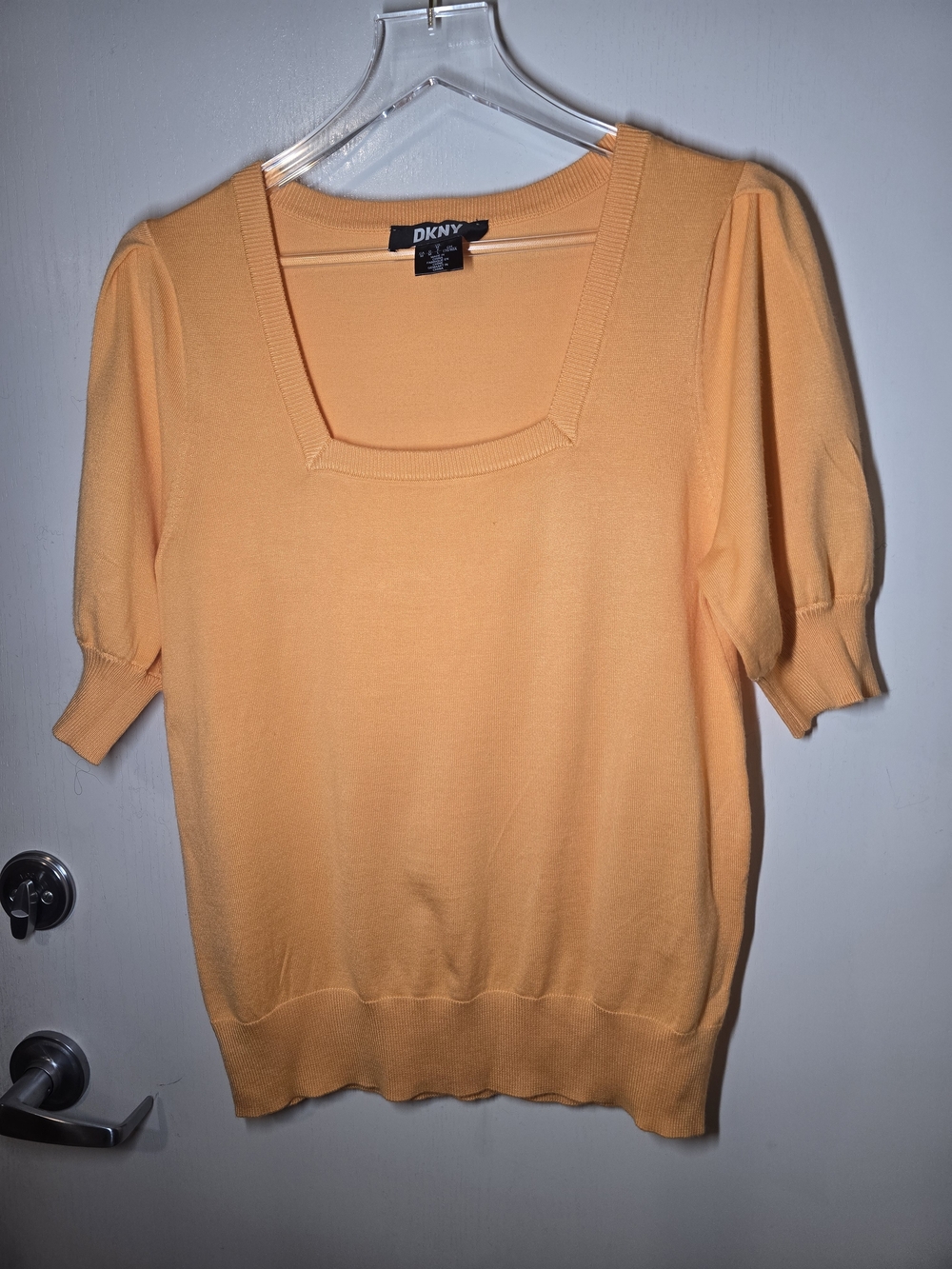 DKNY Peach Scoop Neck Short Puff Sleeve Sweater